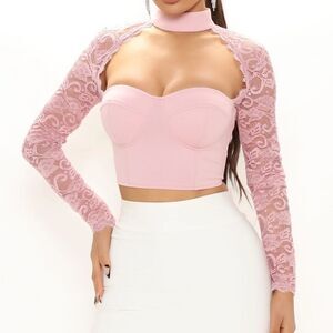 Fashion nova the simple things lace crop top in pink size large